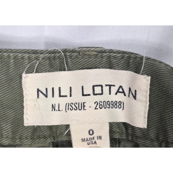 Nili Lotan Dillon Wide Barrel Leg Pants Army Green Stretch High Rise Size 0 - Picture 6 of 11